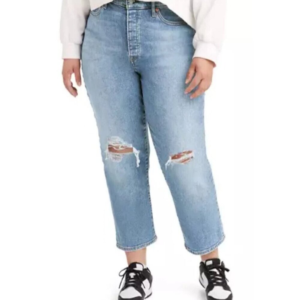 Levis Wedgie Straight Plus Size 22W Distressed Medium Light Wash Denim Jeans NEW